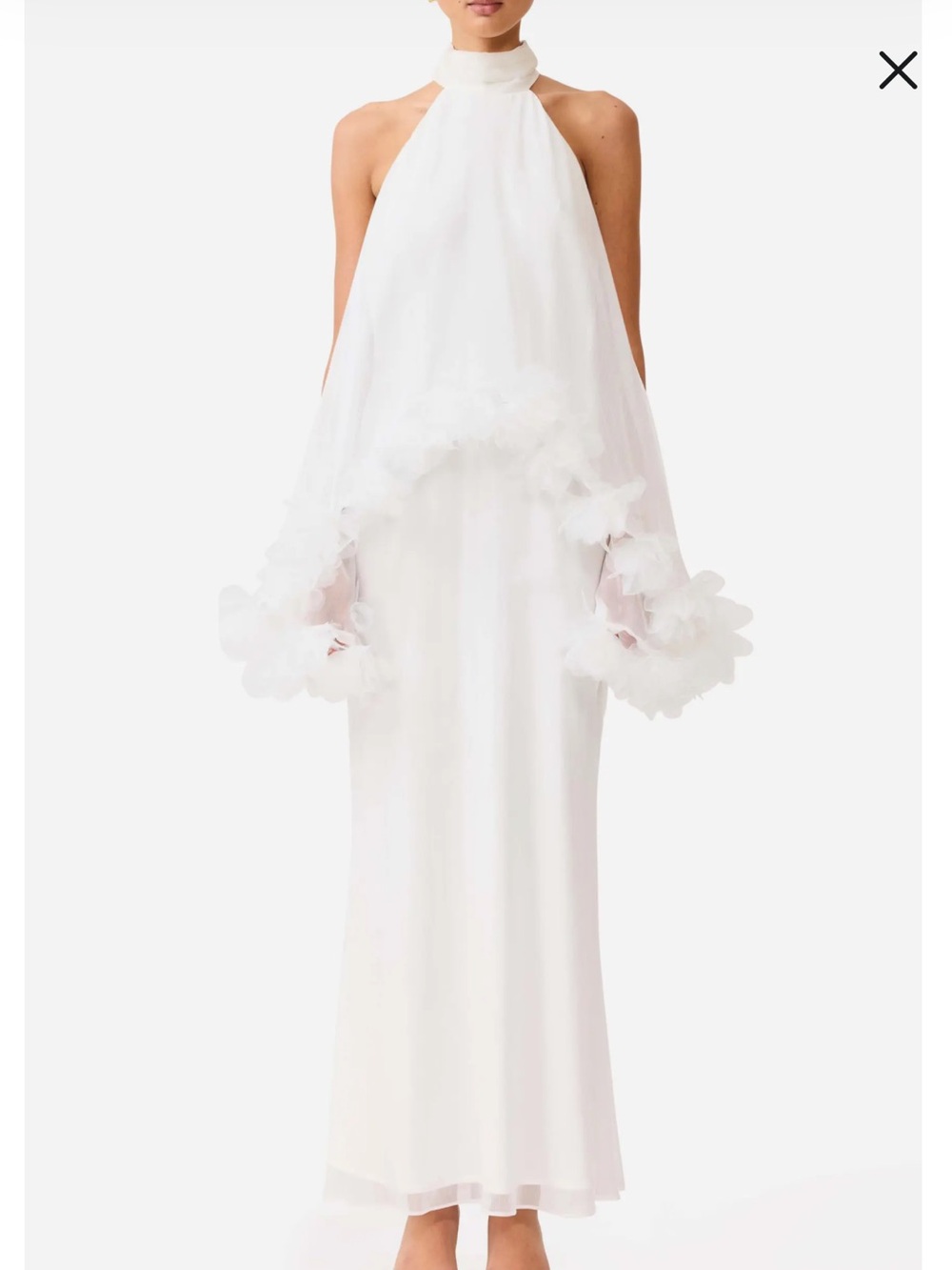 Elliatt Poppy Cape Gown White High-Neck Maxi Dress with Floral Cuff - Picture 3 of 8